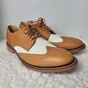 Cole Haan 2 Tone Men's Oxford Shoes Size 13 Brown Leather Ivory Canvas Wingtips